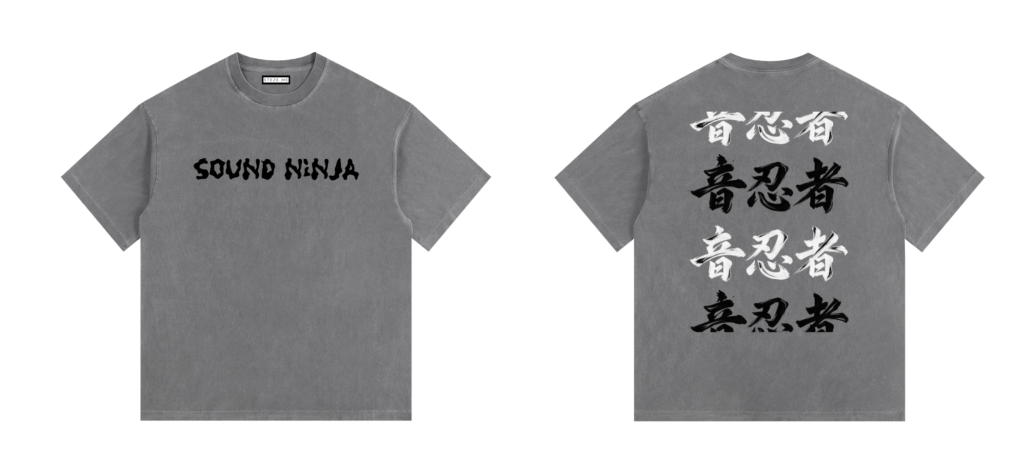Sound Ninja grey T-shirt, front and back